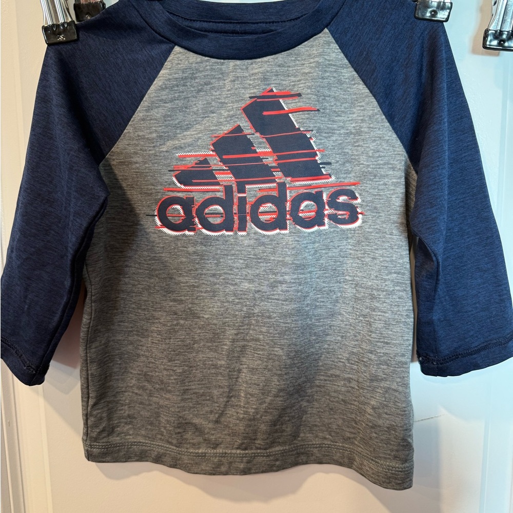 Adidas Blue and Gray Long Sleeve Tee with Logo